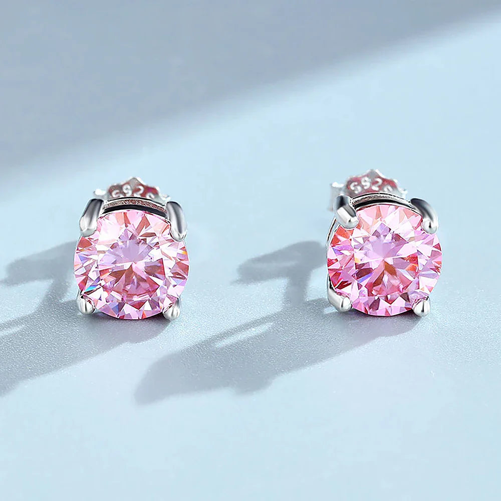 4-claw Real Moissanite Stud Earrings for Women 925 Sterling Silver Earring White Pink Red Green Color Diamond EarringCertified
