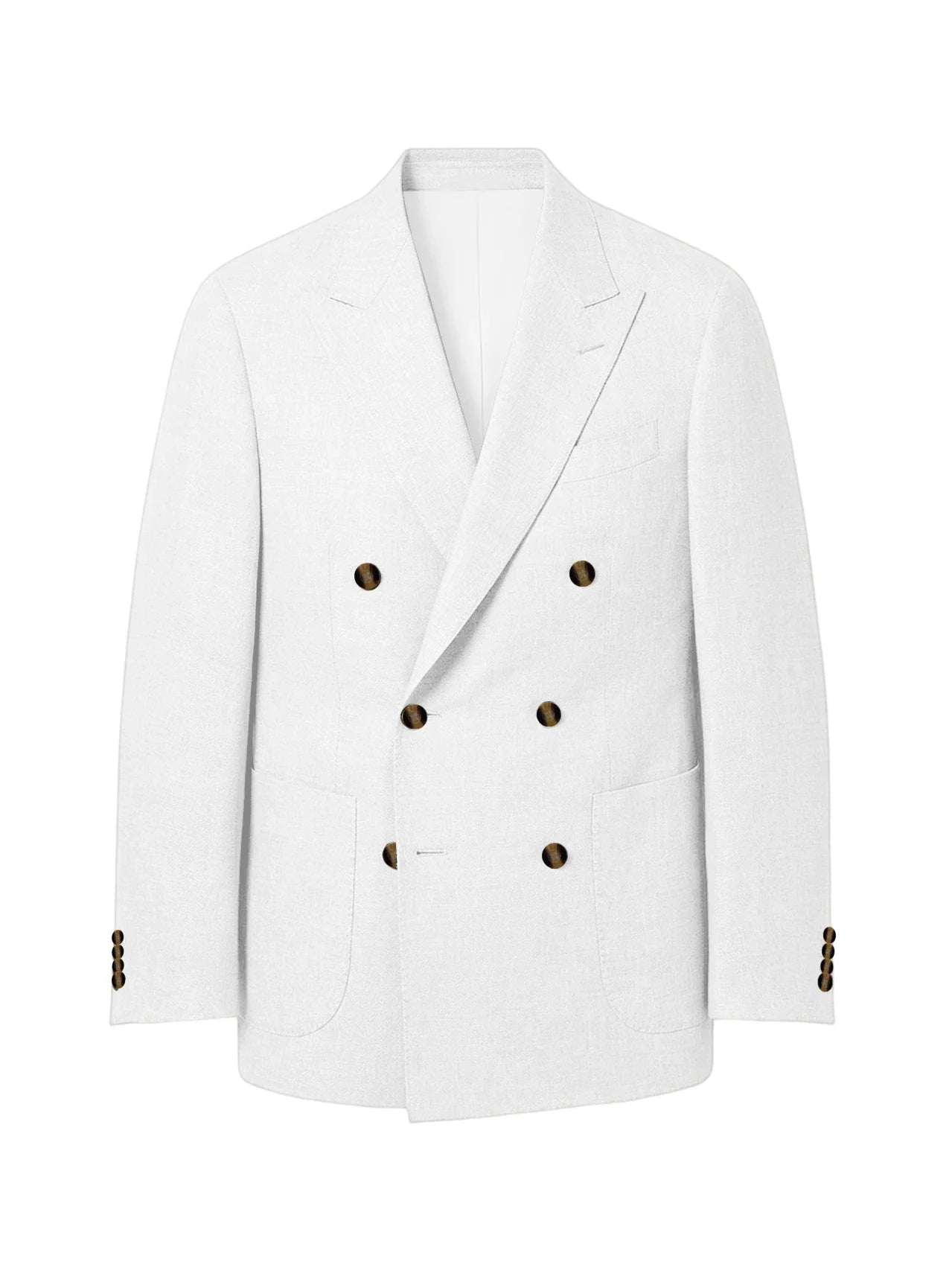 Men's Linen Double Breasted Blazer Peak Lapel Casual Business Suit Jacket With Patch Pockets For Daily Office Wear