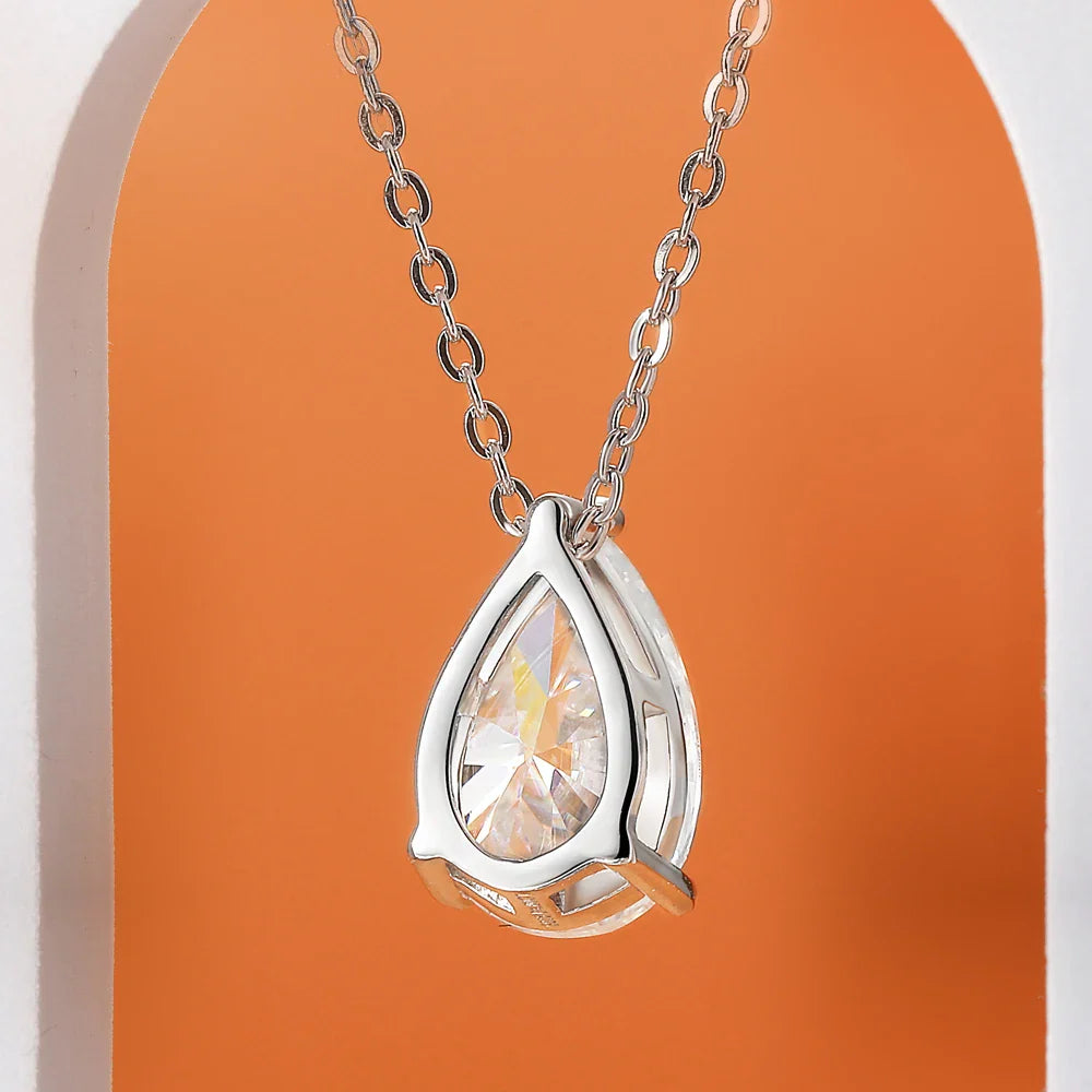 Certificate 1/2/3/4carat Teardrop Moissanite Pendant Necklace S925 Silver Pear Cut Solitaire Diamond Neck Chain for Women