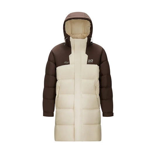 Mid-Length Down Jacket Men Color Block Hooded Sports Style Coat 2025 New Winter Trendy Look