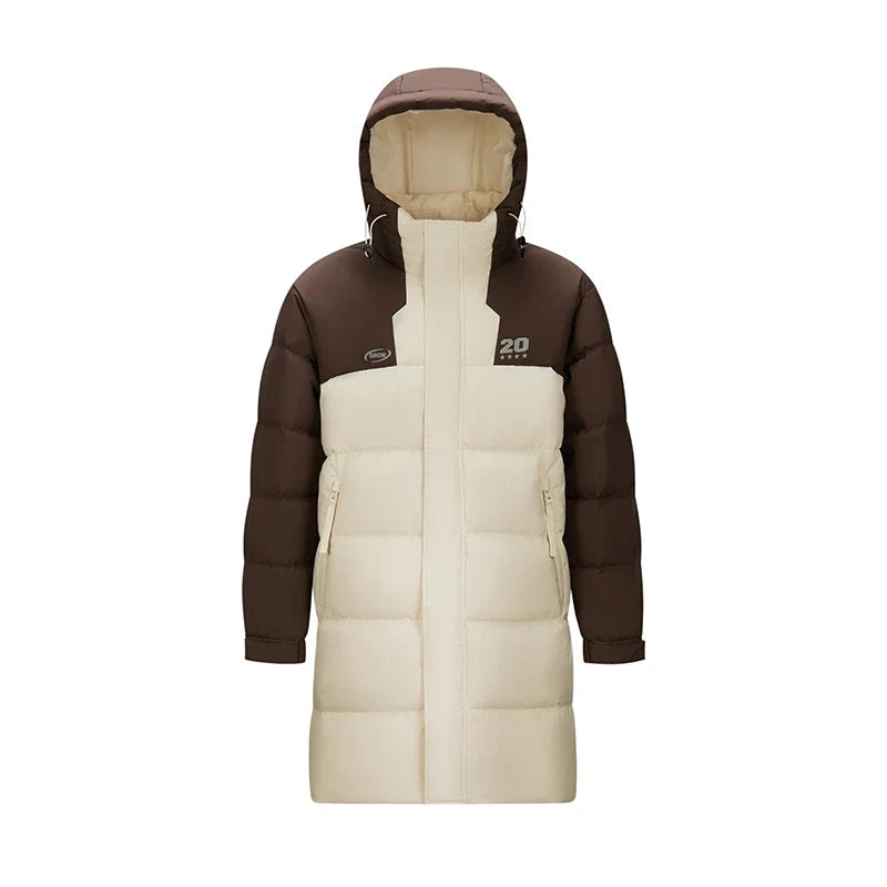Down Jacket Men Mid-Length Hooded Sport Colorblock 2026 Winter Man Clothes Warm Outerwear Windproof Warm Colorblock Design
