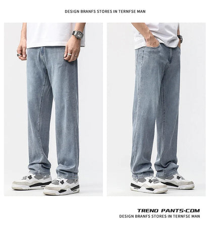 190cm Tall Man Jean Lyocell Wide Leg Denim Pant Male Extra Long Length 115cm 120cm Summer Big Clothes Light Stretch Straight Fit