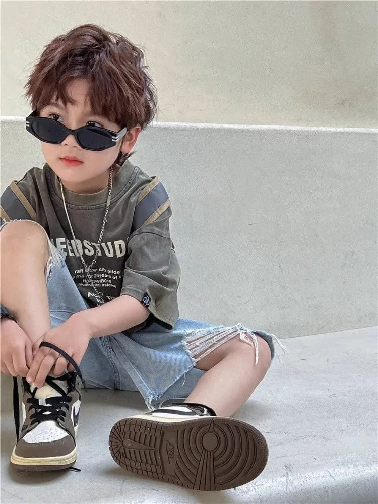 2026 New Boys' Summer 100% Cotton Streetwear Short Sleeve T Shirt Casual Half Sleeve Clothing