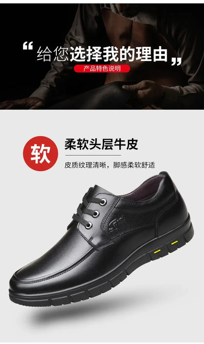 Men PU leather Casual Shoes Soft Sole Lace-up Luxury Brand Middle-aged Old Man Dad Lightweight Loafers Shoes  Zapatillas