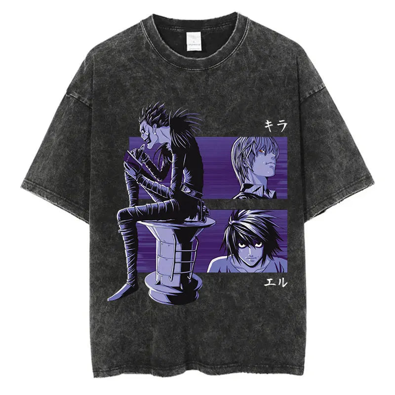 Harajuku Vintage Washed T Shirts Death Note Anime Graphic Printing T Shirt Oversize Cotton Fashion Streetwear Unisex Top Tee