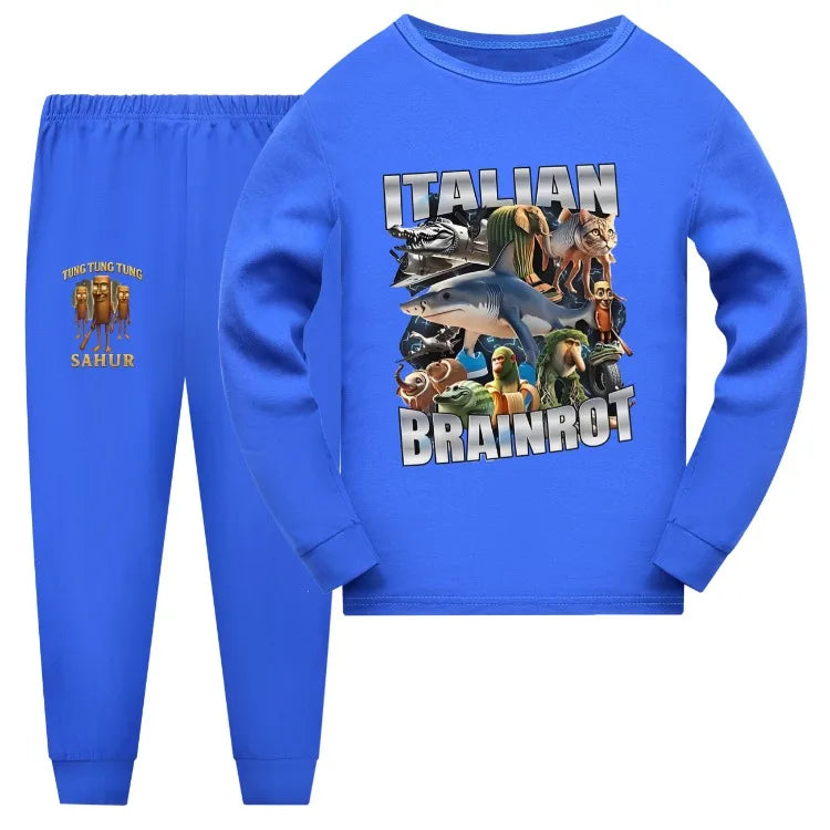 Italian Brainrot Meme Clothes Kids Cartoon Tung Sahur Pajama Sets Boys Long Sleeve Tops Legging 2pcs Set Girls Casual Sleepwear