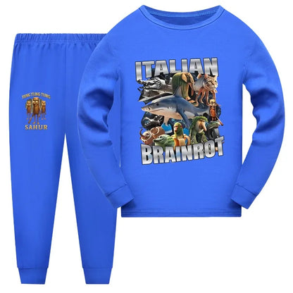 Italian Brainrot Meme Clothes Kids Cartoon Tung Sahur Pajama Sets Boys Long Sleeve Tops Legging 2pcs Set Girls Casual Sleepwear