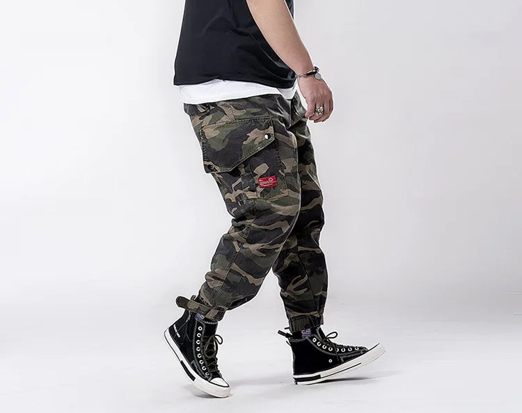 Big Size Men's Cargo Pant Elastic Waist Cotton Jogger Trouser Male Camouflage Loose Spring Pocket Extra Large Plus Baggy Hip Hop