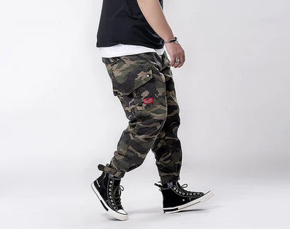 Big Size Men's Cargo Pant Elastic Waist Cotton Jogger Trouser Male Camouflage Loose Spring Pocket Extra Large Plus Baggy Hip Hop