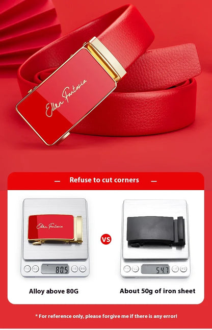 Men belt red leather belt automatic buckle adjustable belt in Europe and the United States personality trend pants belt