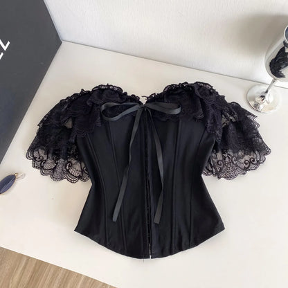 Feminine Lace Corset Tops Off Shoulder Lace Up Splice Summer 2026 Tank Top French Style Court Versatile Sensual Camis