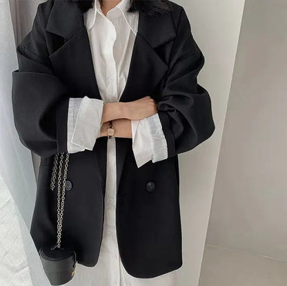 Oversize Blazers Women Long Sleeve Black Suit Streetwear Korean Chic Loose Jacket Spring Autumn Coat Double-breasted Tweed New