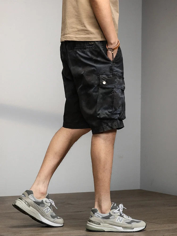 2024 Men's Shorts Camouflage Grey Summer Casual Elastic Waist Knee Length Camo Cargo Short Men Stretch Drawstring Cotton Bermuda