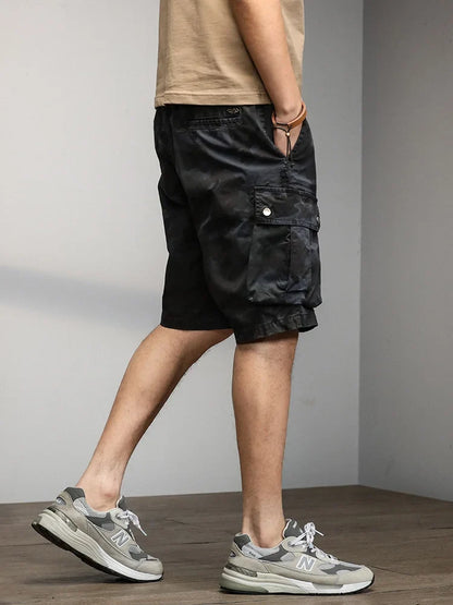 2024 Men's Shorts Camouflage Grey Summer Casual Elastic Waist Knee Length Camo Cargo Short Men Stretch Drawstring Cotton Bermuda