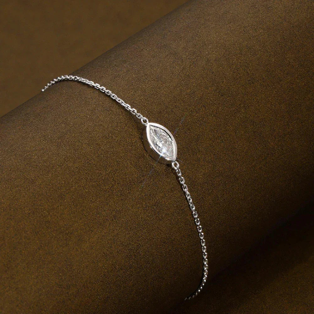 1/2CT Marquise Pear Cut Moissanite Solitaire Link Bracelet Women s925 Silver Bezel Setting Lab Diamond Bridal Wrist Chain