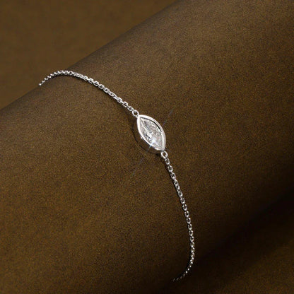 1/2CT Marquise Pear Cut Moissanite Solitaire Link Bracelet Women s925 Silver Bezel Setting Lab Diamond Bridal Wrist Chain