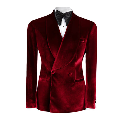 Vintage Velvet Wedding Tuxedos Jacket Double Breasted Men Blazers Suit Peaked Lapel Groom Wear Party Sport Coats Customized