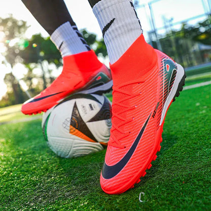 Kids Soccer Cleats for Boys and Girls Youth High-top Football Shoes Outdoor Athletic Turf Soccer Shoes