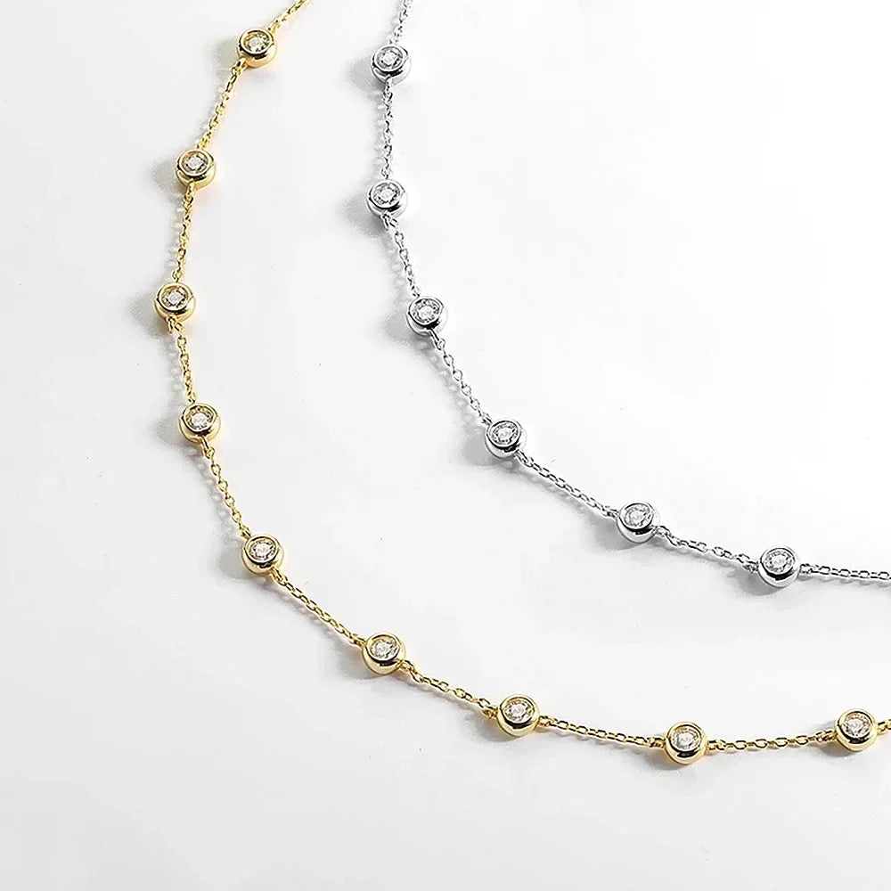 3mm D Color Full Moissanite Tennis Necklace with Certificate 925 Sterling Silver Bezel Set Bubble Round Cut Diamond Neck Chain