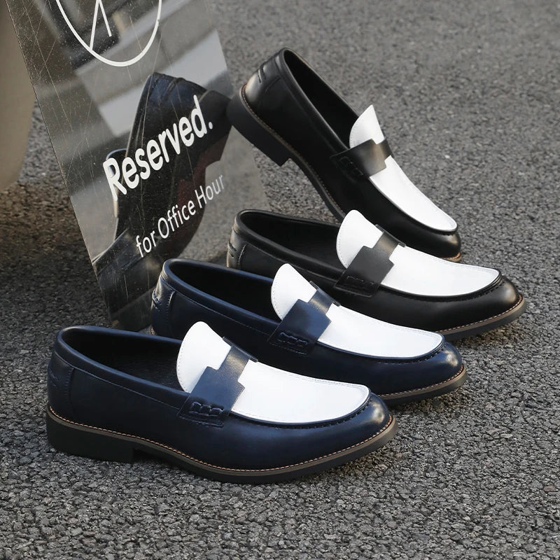 Luxury Brand Loafers Men's Black and White Color Leather Shoes Slip-on Fashion Soft-soled Casual Shoes Party Wedding Moccasin