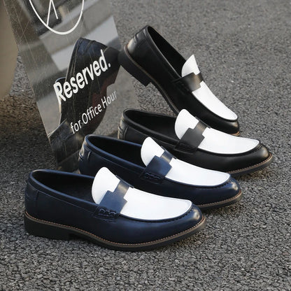 Luxury Brand Loafers Men's Black and White Color Leather Shoes Slip-on Fashion Soft-soled Casual Shoes Party Wedding Moccasin