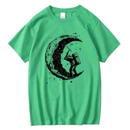 Men's High Quality Cotton Blend Moon Print Casual Summer Cool Short Sleeve Men Tshirt Loose t-shirt Male Tee Shirts Male Tee Top