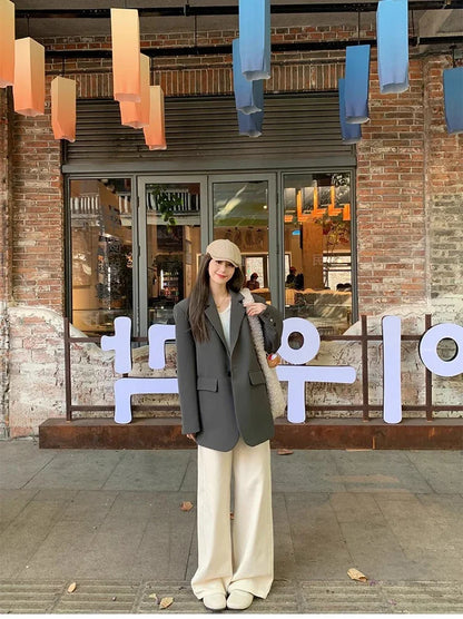 Suit Jaet Women's Small Size Spring Autumn New Loose Sle Ele Street Sle Faionable Long Sve Polyester