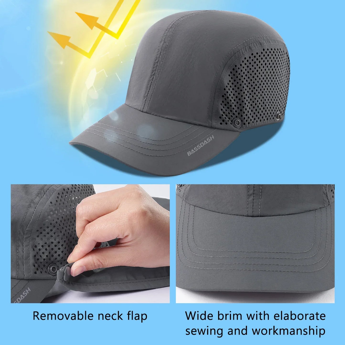 UPF 50+ Foldable Fishing Hat Baseball Cap with Removable Neck Flap Portable for Men Women Golf Hiking