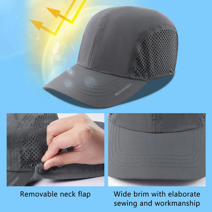 UPF 50+ Foldable Fishing Hat Baseball Cap with Removable Neck Flap Portable for Men Women Golf Hiking