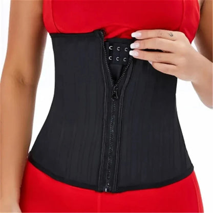 Latex Waist Trainer 25 Steel Bone Body Shaper with 2 Removable Strap Zipper and Hook Modeling Strap Tummy Control Belt