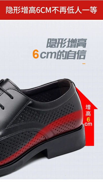 Mens Black Genuine Leather Perforated Metal Decor Lace Up Formal Business Office Breathable Summer Shoes Hollow Stylish Simple