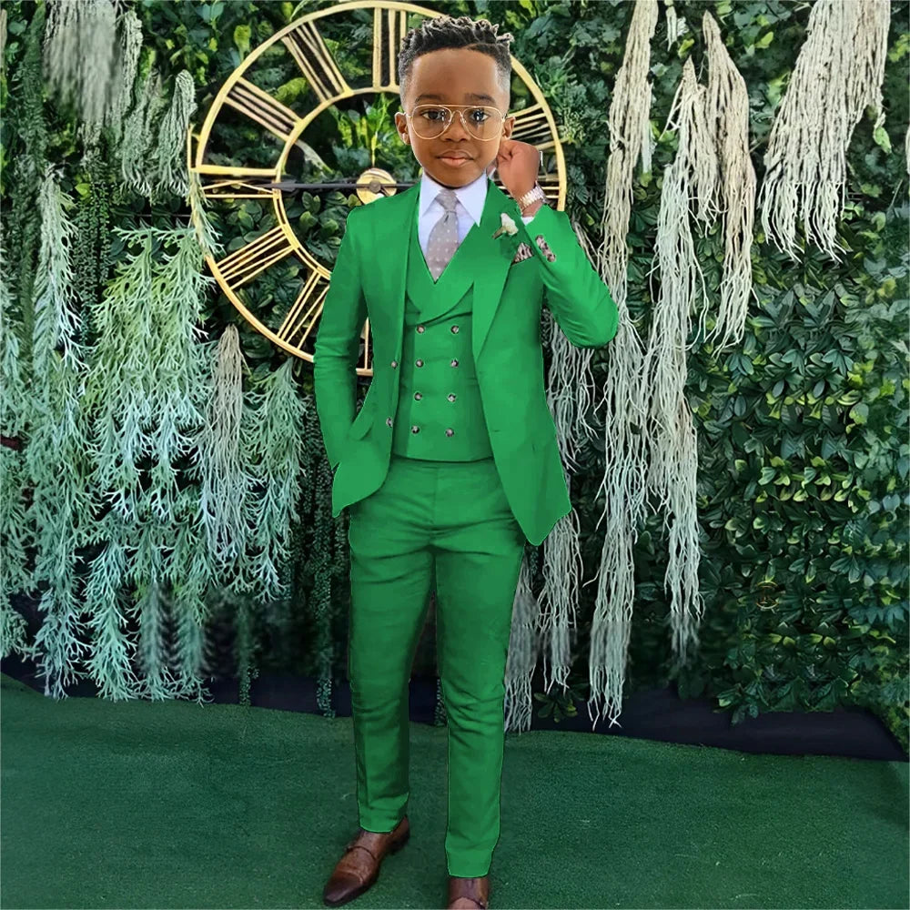 Fashionable Boys Suit Set 3 Pieces Jacket Vest Pants Banquet Party Outfit Elegant Children's Tuxedo Wedding Guest Clothes 2-20T