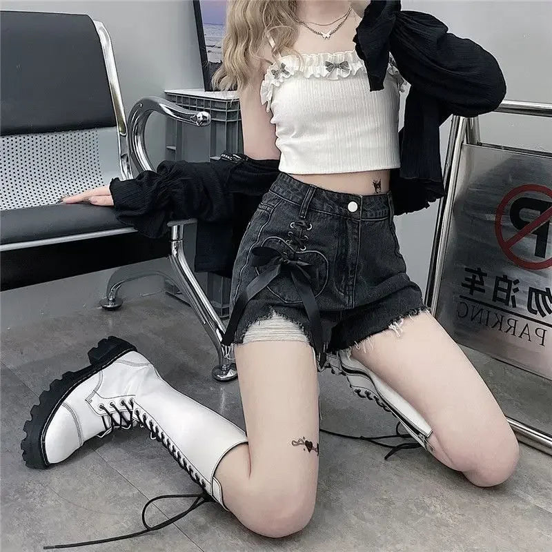 Classic Bow High Waist Short Jean Pants Woman New In Casual Jorts Hot Stretchy To Wear Harajuku Fashion Denim Shorts for Women
