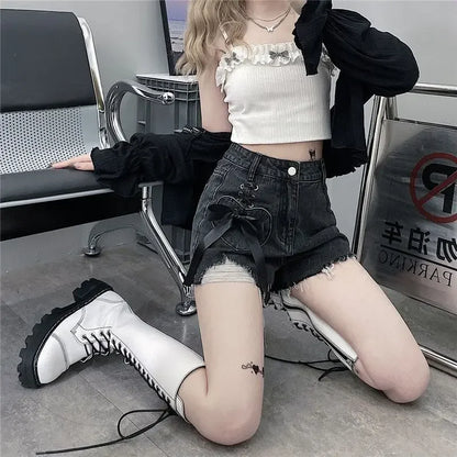 Classic Bow High Waist Short Jean Pants Woman New In Casual Jorts Hot Stretchy To Wear Harajuku Fashion Denim Shorts for Women