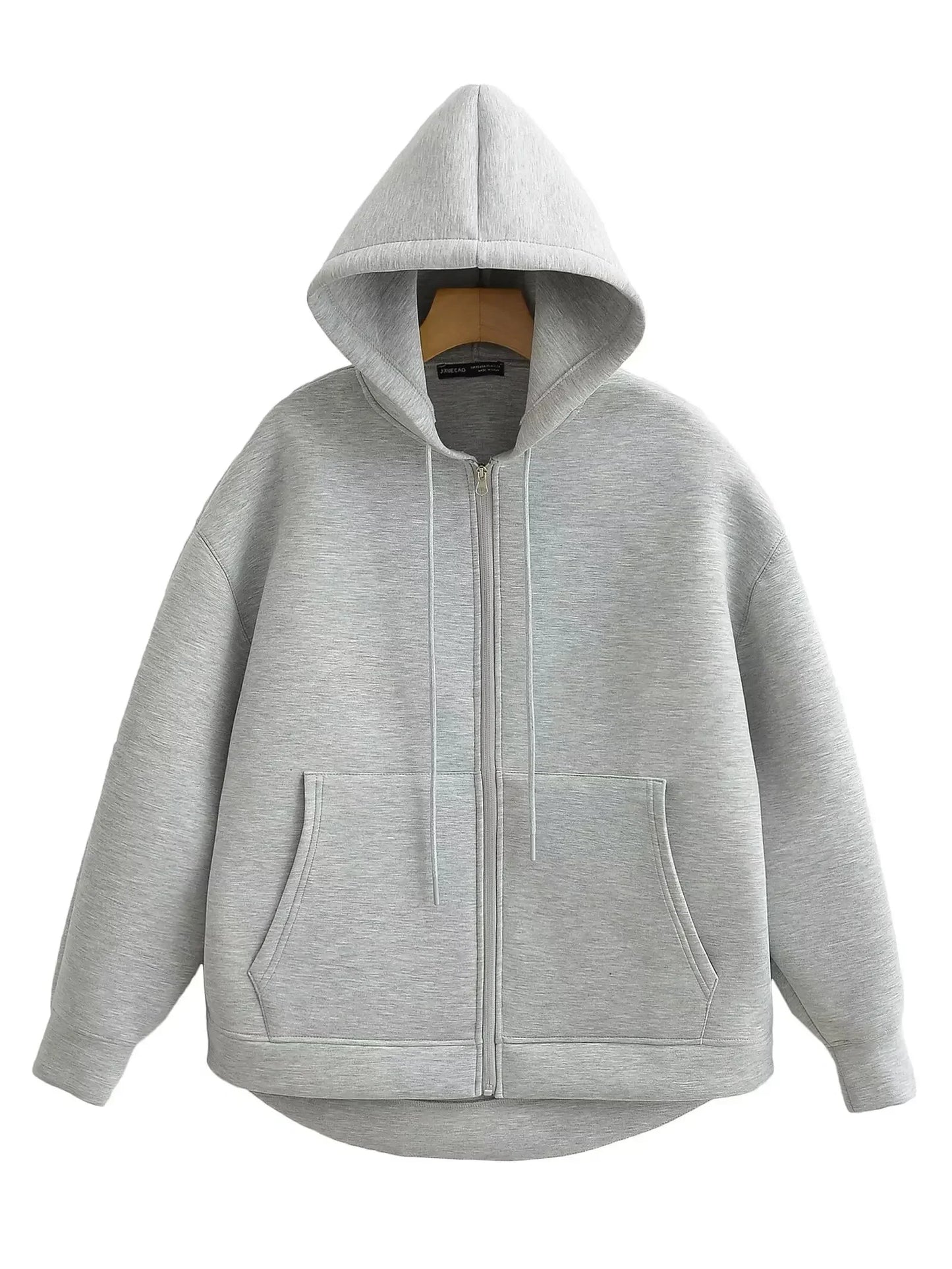 Autumn Women Casual Hooded Jacket Loose Oversize Zipper Hoodie Sweatshirts Solid Coat Office Lady Chic Outwear Tops