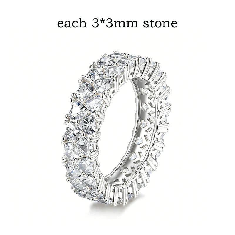 3/4mm Heart Cut D Color Moissanite Rings Full Diamond Luxury Bridal Promise Band for Women Original S925 Silver Jewelry