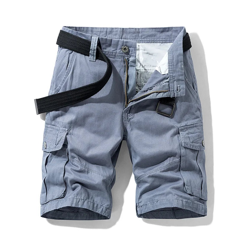 Summer Cargo Shorts Men's Pure Cotton Vintage Washed Multi Pocket Casual Straight Leg Trendy Knee Length Pants Streetwear