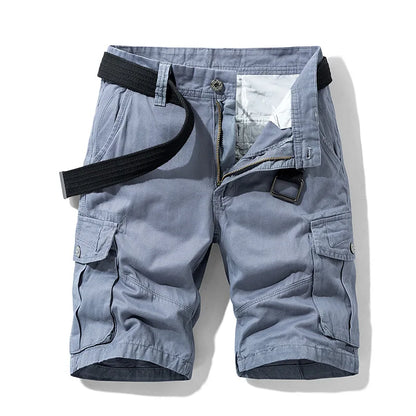 Summer Cargo Shorts Men's Pure Cotton Vintage Washed Multi Pocket Casual Straight Leg Trendy Knee Length Pants Streetwear