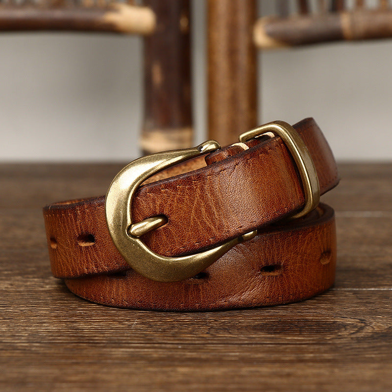 2.3CM Pure Cowhide High Quality Genuine Leather Belts for Women Copper Buckle Fancy Vintage Ladies Thin Belt Jeans Cowboy Cintos