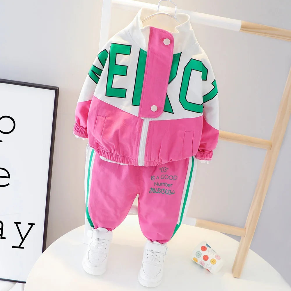 New Spring Autumn Baby Boy Girl Clothes Suit Children Casual Letter Jacket Pants 2Pcs/Set Toddler Cotton Costume Kids Tracksuits