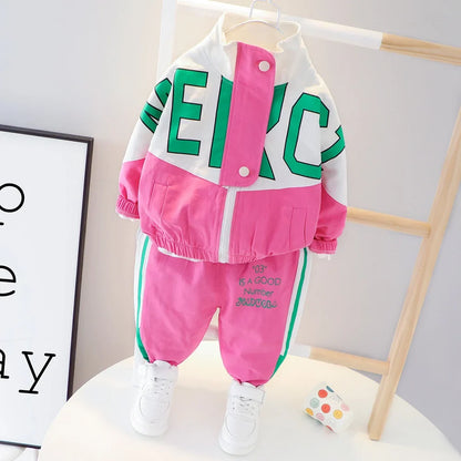 New Spring Autumn Baby Boy Girl Clothes Suit Children Casual Letter Jacket Pants 2Pcs/Set Toddler Cotton Costume Kids Tracksuits