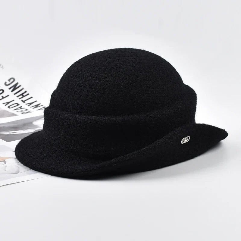 Women Elegant Party Formal Fedora Hat Winter Dome Basin Hat  Female Fashion Headwear