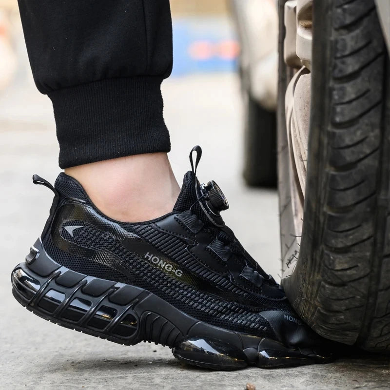 Men's Work Shoes  Rotary Buckle Work Sneakers Protective Shoes Safety Industrial Puncture-Proof Anti-Smash Steel Toe Shoes