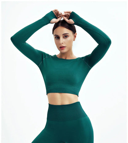 2/3Pcs Women Seamless Fitness Yoga Suit Workout Long Sleeve Crop Top Shirt Sports Bra High Waist Running Leggings Gym Clothing