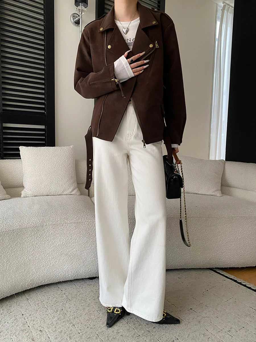 Spring women's fashionable and simple commuting temperament, high waist wide leg straight leg slimming jeans