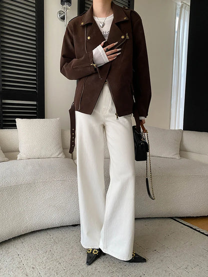 Spring women's fashionable and simple commuting temperament, high waist wide leg straight leg slimming jeans