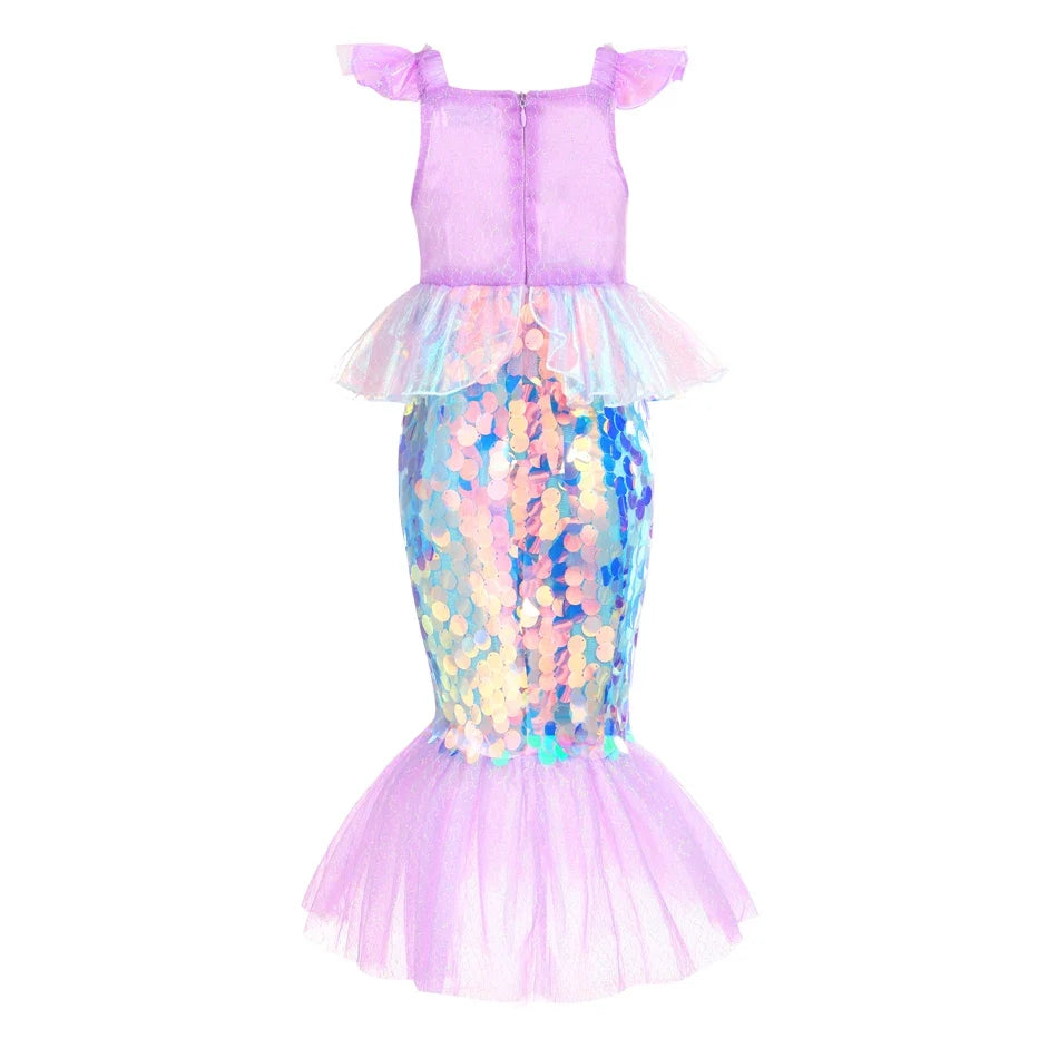 Mermaid Dress for Girl Charm Princess Cosplay Sequin Bling Costume for Kids Girl Fish Beauty Birthday Party Halloween Clothing