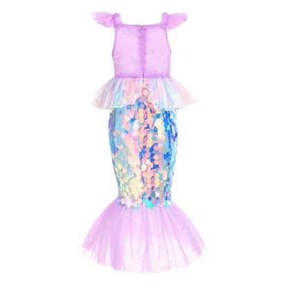 Mermaid Dress for Girl Charm Princess Cosplay Sequin Bling Costume for Kids Girl Fish Beauty Birthday Party Halloween Clothing