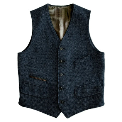 Men Vest Green Herringbone Single Button V Neck Waistcoat For Wedding Banquet Business Office Work Daily Casual Men Suit Vest