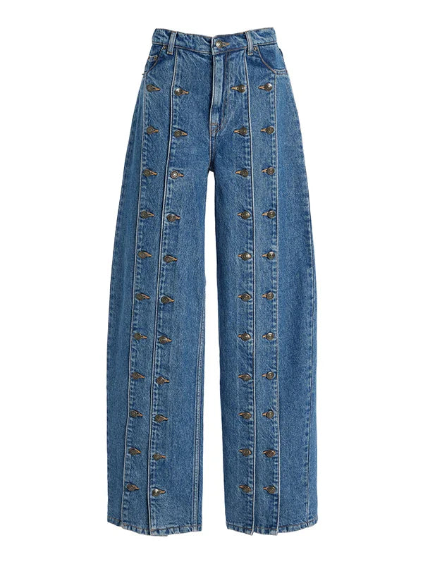 Women's Spring Autumn Stylish Button Jeans Pants 2025 New Vintage Denim Long Vintage Trousers Woman Bottoms Clothes for Ladies